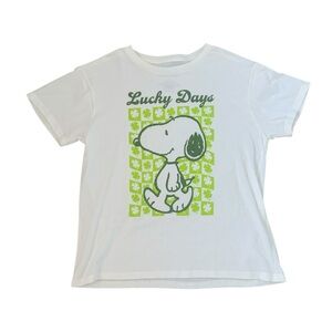 Peanuts Snoopy Lucky Days St Patrick’s Day T-Shirt - Size L - White/Green - NWOT